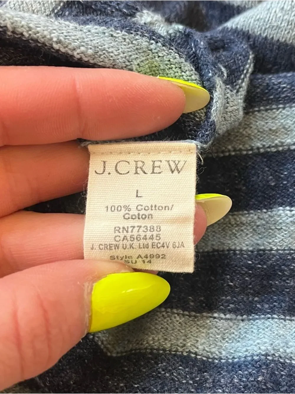 J. Crew 100% Cotton Navy and Light Blue Striped Crewneck Sweater Men’s L